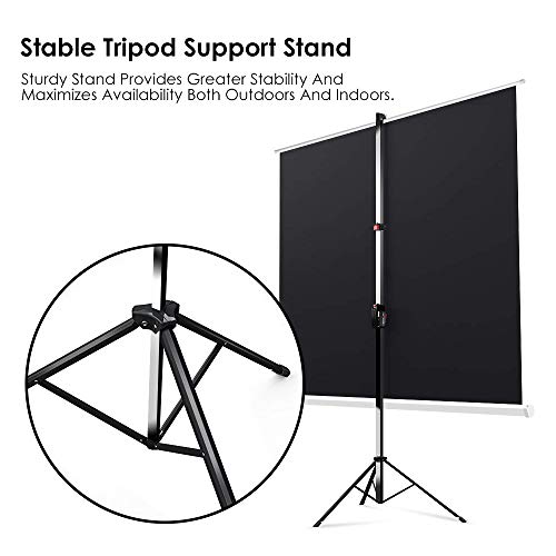 ELEPHAS Portable Projector Screen with Stand, 100 Inch 4:3 Indoor & Outdoor Pull Down Projection Screen with Solid Connecting Knob & Tripod Stand (1.1 Gain, Wrinkle-Free)