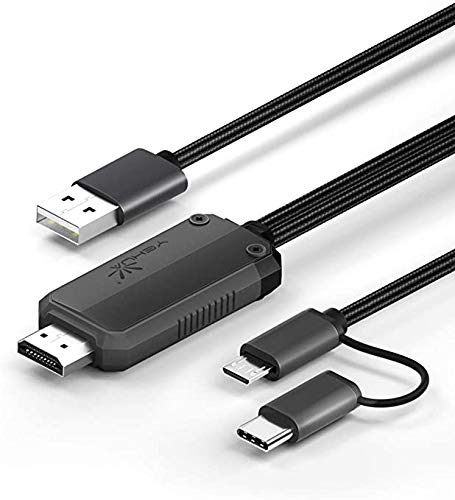 Yehua USB C/Micro USB to HDMI Cable 2-in-1 Support Netflix, 6.6ft MHL to HDMI Adapter 1080P HD HDTV TikTok Mirroring for Android All Smartphone to TV/Projector/Monitor
