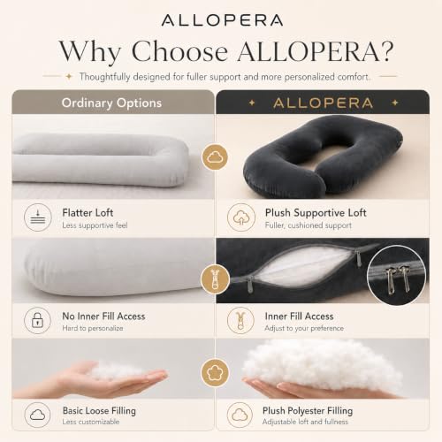 ALLOPERA Pregnancy Pillow, Full Body 57 Inch Maternity Pillow with Removable Washable Cover - Sleep Support for Legs, Back, Neck, Shoulder, HIPS, Belly for Pregnent Women, Velvet Cover (Black)