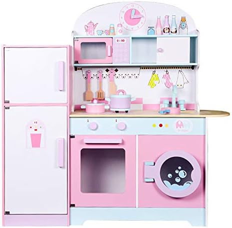 子供冷蔵庫キッチン木製シミュレーションキッチン玩具ピンク色子供ふりプレイおもちゃ赤ちゃん教育学習おもちゃギフト