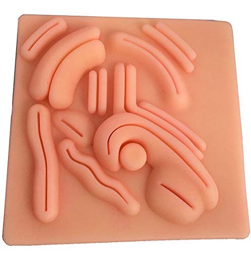 Pocket Sized Single Layer Suture Pad Skin with 12 Wounds Silicone 6x6inch on Sturdy Acrylic Base for Added Strength for Doctors Medical Students Vets Nurses Trainees Students Durable