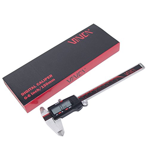 VINCA DCLA-0605 Quality Electronic Digital Vernier Caliper Inch/Metric/Fractions Conversion 0-6 Inch/150 mm Stainless Steel Body Red/Black Extra Large LCD Screen Auto Off Featured Measuring Tool (Cert