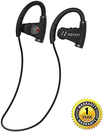 ROYFIT Bluetooth Headphones - 12-Hour Working Time, With Microphone, IPX5 Sweat proof, HD Sound and CVC 6.0 Noise Cancelling, Secure Fit Wireless Headset for Running, Workout, Biking and Gym