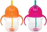 Munchkin Click Lock 7 Ounce Weighted Flexi-Straw Cup, 2 Pack, Orange/Pink