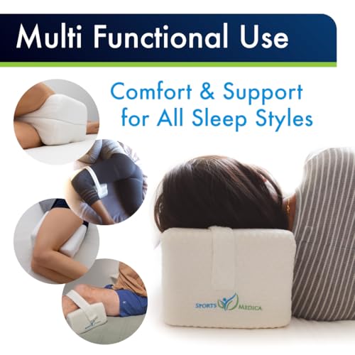 Sports Medica Knee Pillow – Washable Cover Memory Foam Leg Pillow for Sleeping on Side & Back – Hip & Leg Support – Side Sleeper Cushion