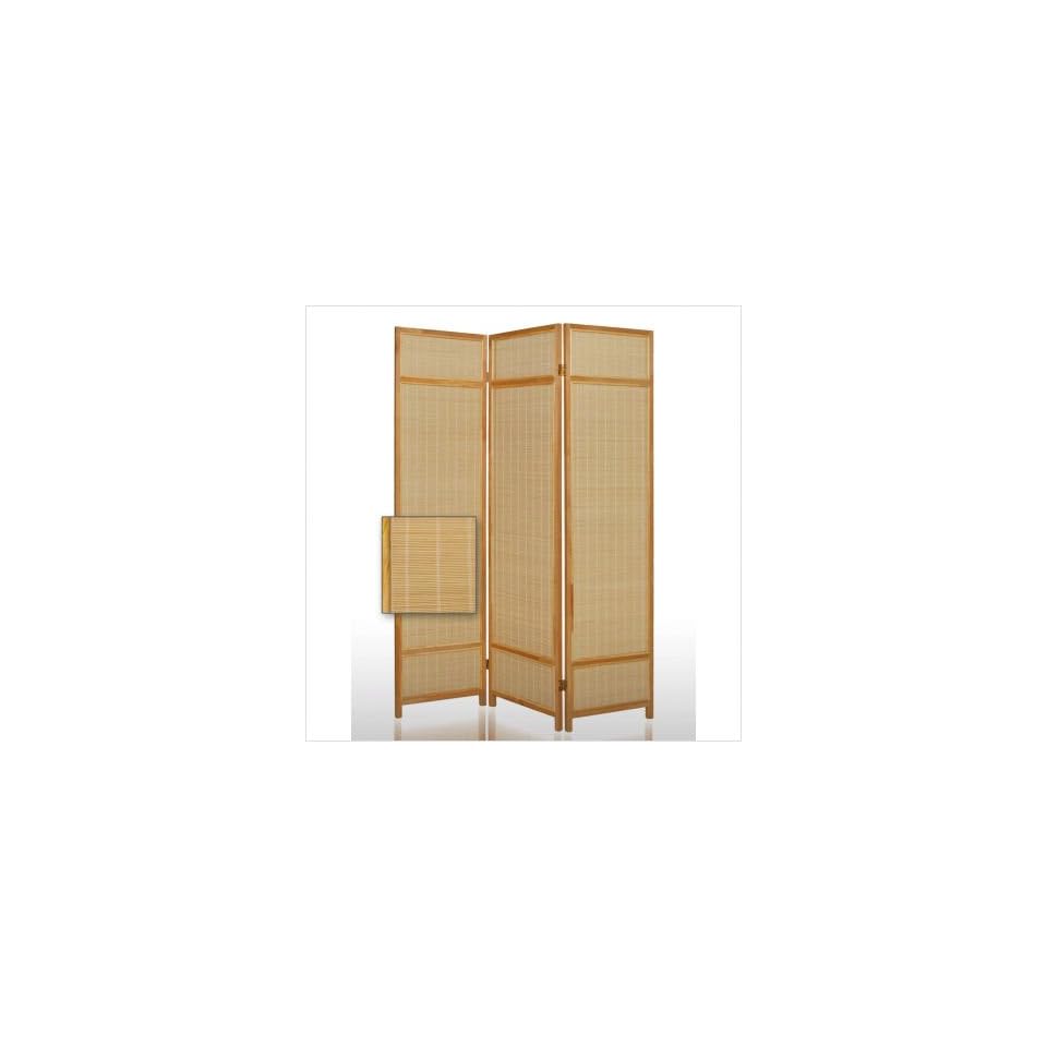 frame with cylindrical bamboo roll shade inlay room divider screen on