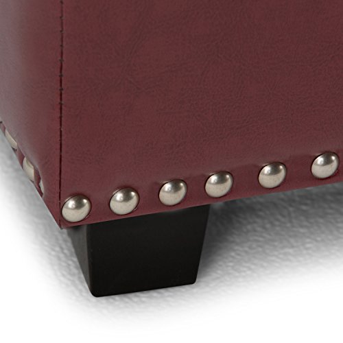 Simpli Home 3AXCOT-239-RRD Hamilton 48 inch Wide Traditional Rectangle Storage Ottoman in Radicchio Red Bonded Leather