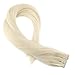 Moresoo Blonde Tape in Hair Extensions Human Hair Real Hair Extensions 40pcs Glam Seamless Tape Hair Extensions 16 Inch Solid Color #60 Platinum Blonde Adhesive Tape Hair for Women 100g