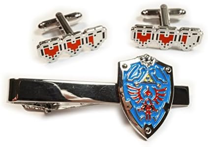 Video Game CollectiblesLegend of Zelda Hylian Triforce Mini Shield TIE BAR CLIP & Heart Life CUFFLINKS SET