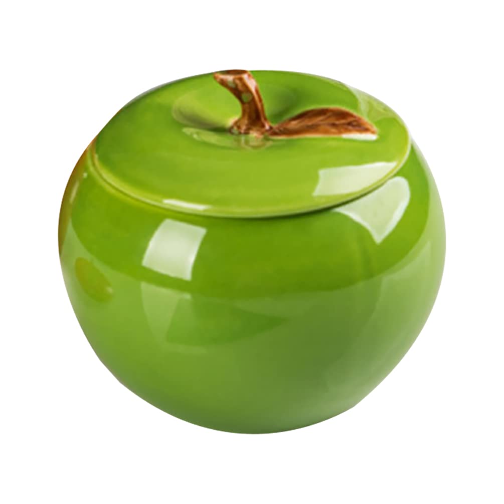 Ceramic Storage Jar With Lid - Apple Design Green Coffee Tea Canister Style A for Stationery, Candy, Snacks, Spices, Beads, Jewellery, Paper Clips