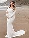 Saslax Women's Off Shoulders Sweetheart Neckline Long Sleeves Maternity Slim Fit Gown for Photography Dress Off White M