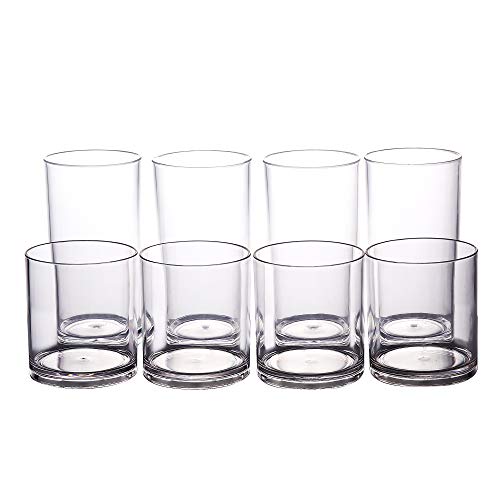 Classic Plastic Tumblers Premium Quality Juice Water Glasses BPA-free Set of 8 | 4 each: 20-ounce and 14-ounce Clear