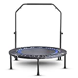 Mini Exercise Trampoline for Adults - Indoor Fitness Rebounder with Adjustable Handle Bar for Kids - Spring Cover and Folding Legs For Small Storage