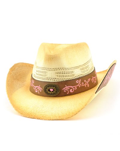 NYFASHION101 2-Toned Cowboy/Cowgirl Paper Woven Hat w/ Elegant Design Band, S/M