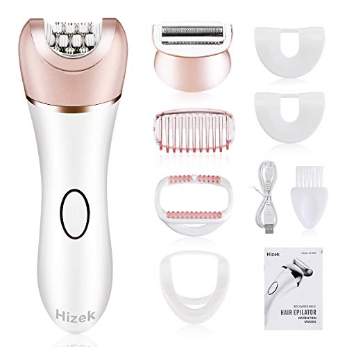 Epilator for Women,Hizek 2 in 1 Cordless Rechargeable Hair Remover Including Lady Shaver,Bikini Trimmer Electric Razor for Women,with Led Light,2 Speeds Setting and Bikini Attachment
