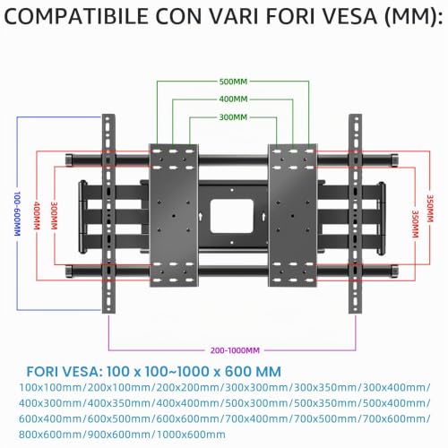 HILLPORT DY1000 Universal Swivel / Extendable TV Wall Mount for 75-120 Inches, Load 130 kg with VESA 1000 x 600 mm, Heavy Duty Mounting
