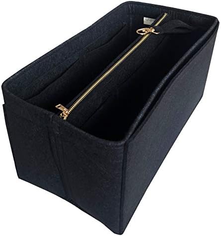 JennyKrafts Purse Insert (3mm Felt, Detachable Pouch w/Metal Gold Zip), Tote Bag Organizer Pockets