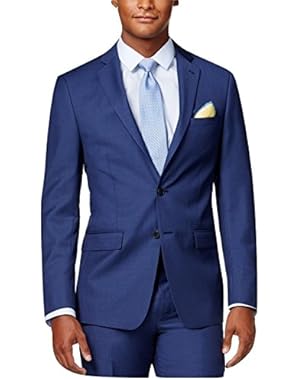 Calvin Klein Slim-Fit Blue Solid 2 Button Flat Front New Men's Suit Set (42L 36W x 30L)