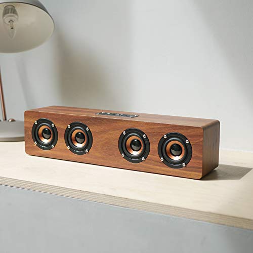 SEVIZ Four Retro Wireless Bluetooth Speaker, 40W Stereo Sound, Bluetooth 5.0 with 4 Hours Playback, Portable Speaker, for Home, for Outdoor, for Travel, FM Radio, 10m Wireless Range, Wooden Speaker