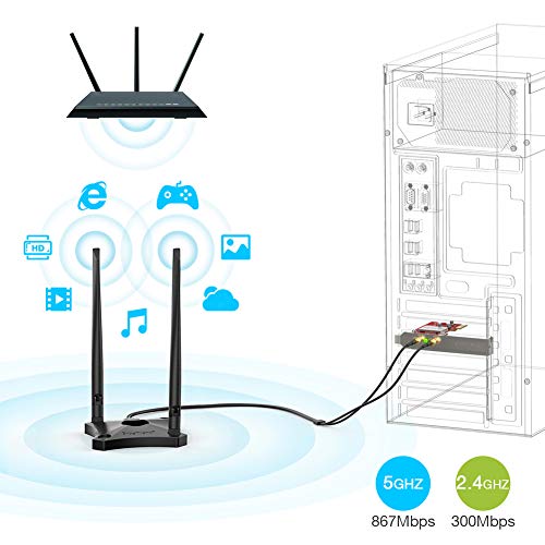 BrosTrend 1200Mbps PCIe WiFi Network Card for Desktop PC of Windows 10/8.1/8/7, 2 X 5dBi Antennas and Magnetic Extension Base, AC1200 Dual Band 5GHz 867Mbps / 2.4GHz 300Mbps, PCI Express