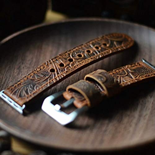 handmade Genuine Leather strap Apple Watch Band iwatch 42 mm iwatch Strap Replacement Band with Stainless Metal Clasp for Apple Watch Series 3 Series 2 Series 1 Sport and Edition,24mm Brown