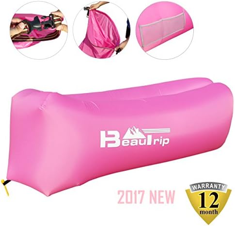 BEAUTRIP 100% Nylon Single Inlet Inflatable Air Lounger Sleeping Bag with Backpack, Pockets, Securing Stake & Bottle Opener - Hammock Ideal for Indoor & Outdoor Camping, Picnics & Musical Festivals