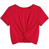 Milumia Girl's Casual Twist Hem Short Sleeve Round Neck Crop Top Tee Shirt