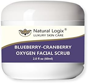 Natural Logix Blueberry-Cranberry Oxygen Facial Scrub gently exfoliates the skin to receive oxygen enhancing vitamins and minerals for smooth soft clear skin (70% Organic / 2 fl oz)
