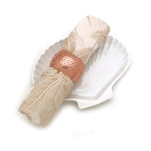 LuReen Napkin Rings Set of 6 for Home Kitchen Dining Room Table (Rose Gold Hammered)
