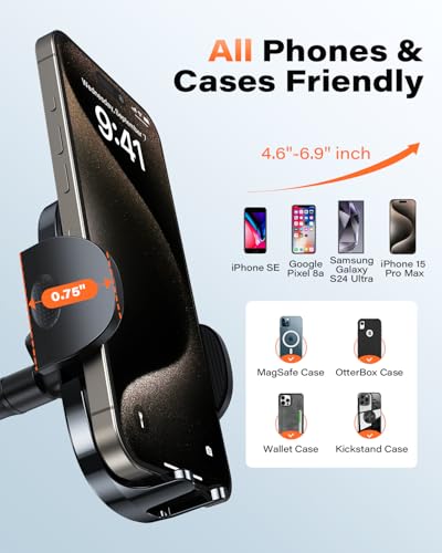 APPS2Car Cell Phone Holder for Car Dashboard Windshield Phone Mount for Car Long Arm Car Phone Holder Mount Strong Suction Cup Anti-Shake Stabilizer Compatible for iPhone, Samsung, All Smartphones