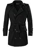 Allegra K Men Button-tab Epaulets Slim Fit Double Breasted Belted Worsted Coat