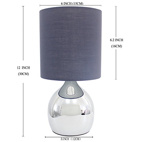 WERFACTORY Mini Touch Control Table Nightstand Bedside Lamps White Fabric Shades 4 Stage W15H30CM Modern Chrome Small Table Desk Reading Light (WHITE 1PACK) (GREY-2PACK)