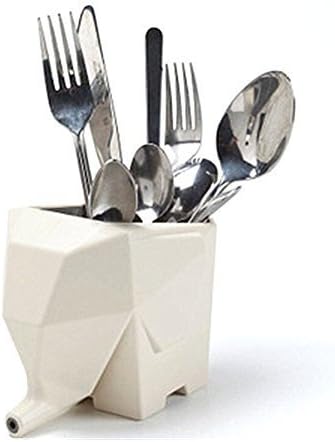 Bestow® Cutlery Drainer Spoon Stand Elephant Kitchen Bathroom Dish Holder Rack (White)