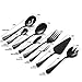 Black Silverware Set with Serving Pieces - Deedro 48-Piece Stainless Steel flatware Cutlery Utensil Set for Dessert & Dinner, Mirror Polished Knives Forks Spoons Set Service for 8
