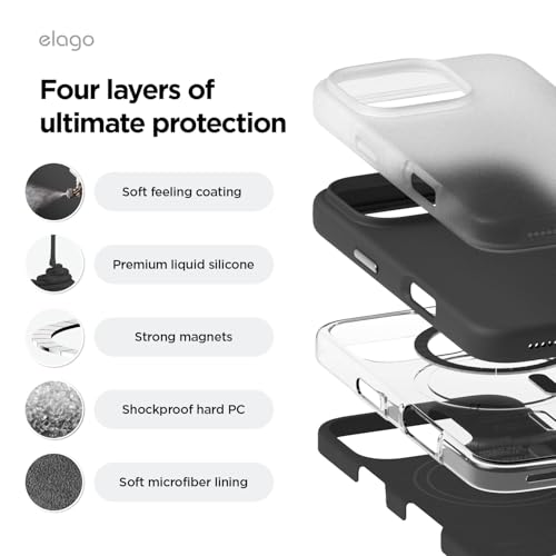 elago Magnetic Silicone Cover Compatible with iPhone 16 Pro Cover 6.3 inches Compatible with all MagSafe accessories - Built-in Magnets, Soft Grip Silicone, Shockproof (Black)