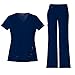 Dickies Xtreme Stretch Women's 82851 V-Neck Top & 82011 Drawstring Pant Medical Uniform Scrub Set (Navy - Medium)
