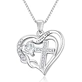 VANAODUC Birthstone Infinity Cross Necklace for Women, Heart Cross 14K Gold /18K White Gold/Rose Gold Womens Pendant Necklace I Love You Jewelry Anniversary Birthday Christmas Gifts for Her Mom Wife