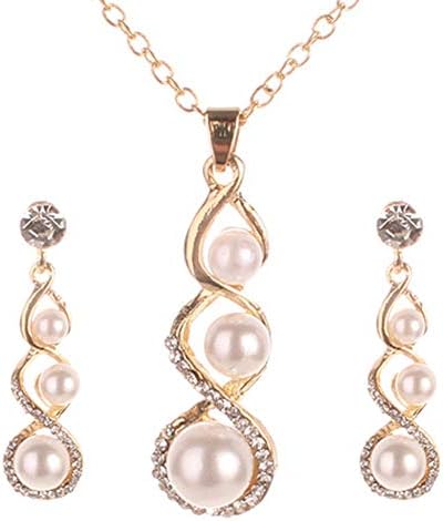 Necklace and Earrings Set Faux Pearl Pendant Necklace Dangle Earring Jewelry Gifts for Women