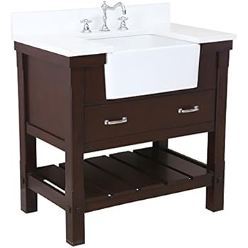 chocolate vanity charlotte bathroom inch quartz countertop drawers includes cabinet soft close apron sink farmhouse ceramic