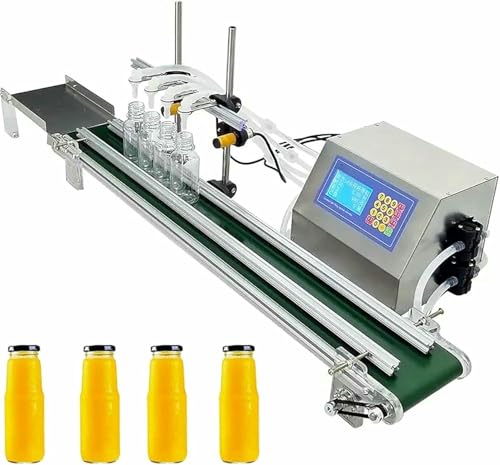 HOTAPEPU 4-Head Automatic Liquid Filling Line, Bottle Filling Machine with Belt Conveyor, Automatic Digital Control Bottle Filler Machine for White Wine, Beverages, 6.5 L/min~/