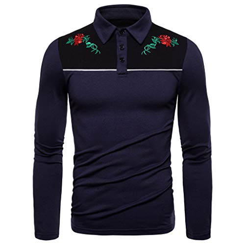 KLGDA Men's Long Sleeve Floral Embroidered Shirts Western Snap Denim Fashion Button Down Shirt Slim Blouse Top