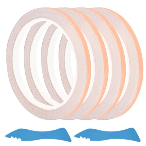 KURTOPLLY 4 Roll Copper Foil Tape for Stained Glass, Conductive Copper Tape with Plastic Scraper, Adhesive for Stained Glass Supplies, Guitar and EMI Shielding, Electrical Repairs(1/4 Inch)