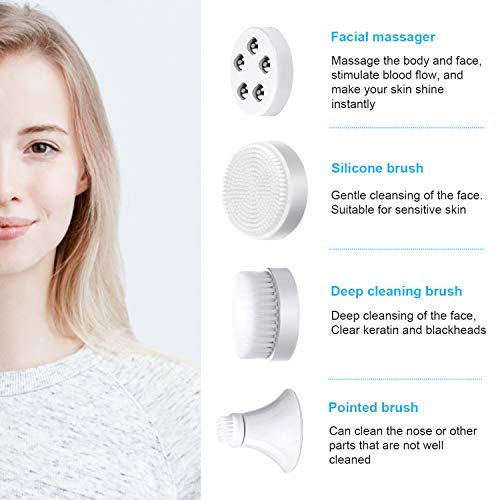 Cleansing Facial Brush, Facial Cleansing Spin Rechargeable Brush Set with 4 Heads,Complete Face Spa System, Gentle Exfoliating, Deep Cleansing, Removing Blackhead and Facial Beauty Massage