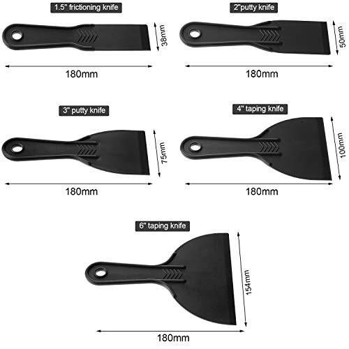 5 Pieces Plastic Putty Knife Set Flexible Paint Scrapers Tool for Spackling, Patching, Decals