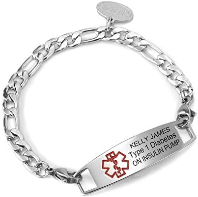 BBX JEWELRY Stainless Steel Figaro Chain Medical Alert ID Bracelets for Womens with Hope ID Tag Free Engraving