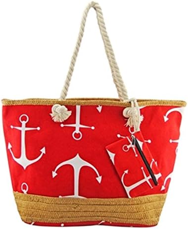 Ladies Womens Large Nautical Canvas Shopping Tote Beach Shoulder Bag With Matching Purse