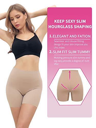 SLIMBELLE Slip Shorts for Women Under Dresses Seamless Boyshorts Panties No Panty Line Underwear Nude M - Thumbnail 2
