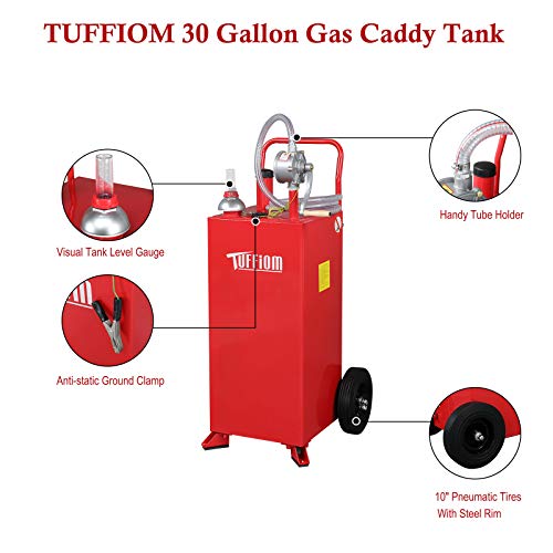 TUFFIOM 30 Gallon Gas Caddy With Wheels, Fuel Transfer Tank Gasoline