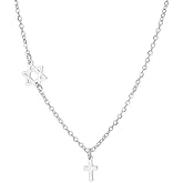 Dreamtimes Star of David Necklace Stainless Steel Cross Pendant Necklace Jewish Jewelry Women's Hebrew Necklaces