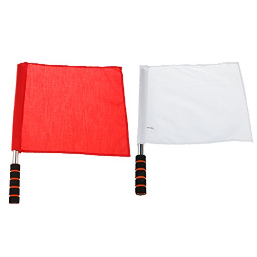 MonkeyJack 2 Pieces Referee Football Soccer Hocky Sports Match Flag Hand Flag Competition Flag Football Linesman Flags White+Red - Thumbnail 2